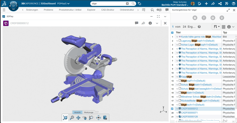 Benutzeroberfläche der 3D Experience Software