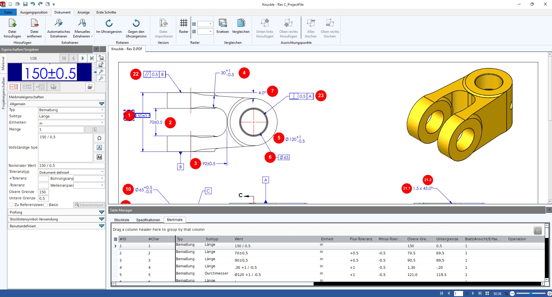 Inspektionsfunktionen in der Solidworks Oberfläche